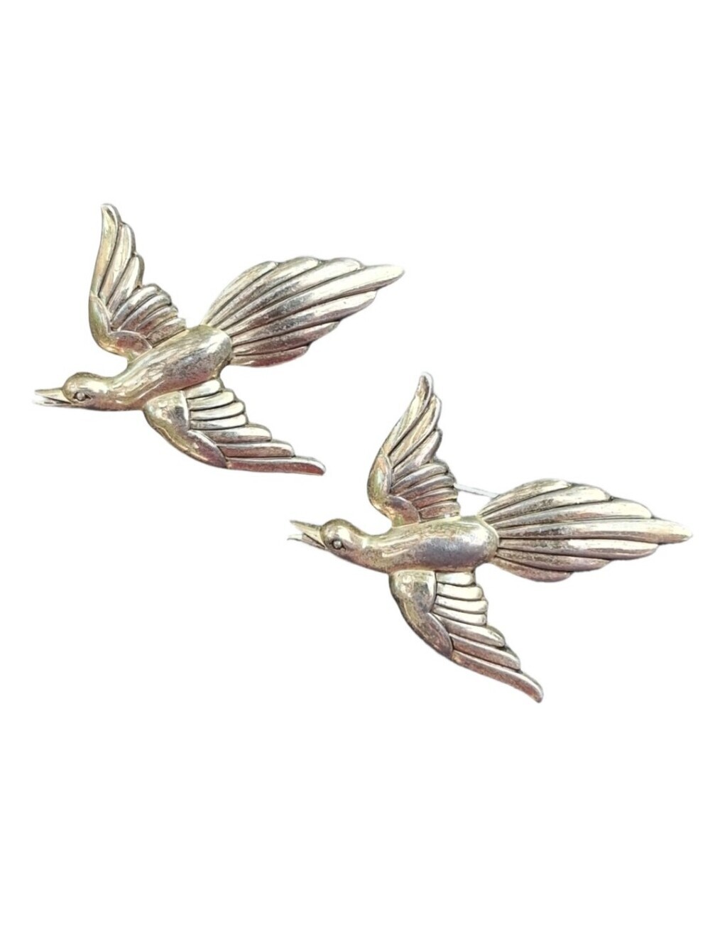 Vintage Forstner Sterling Silver Flying Swallow Bird Brooch Pins Set Pair
